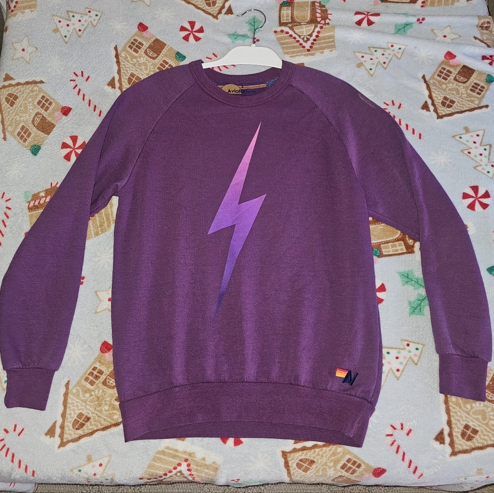 Aviator Nation Purple Sweatshirt with Lightning Bolt - Picture 3 of 6